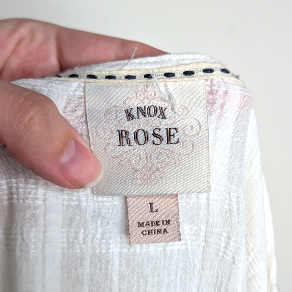 Knox Rose V Neck Ruffled White Short Sleeve Cottagecore Mini Dress Size Large - Picture 2 of 16
